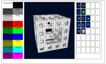 A Menger-sponge-like subdivided cube inside a GCalc-WebGL window